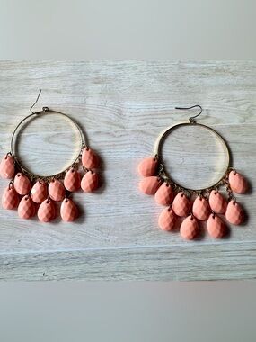 Coral Dangling Teardrop Hoop Earrings - Women Jewelry